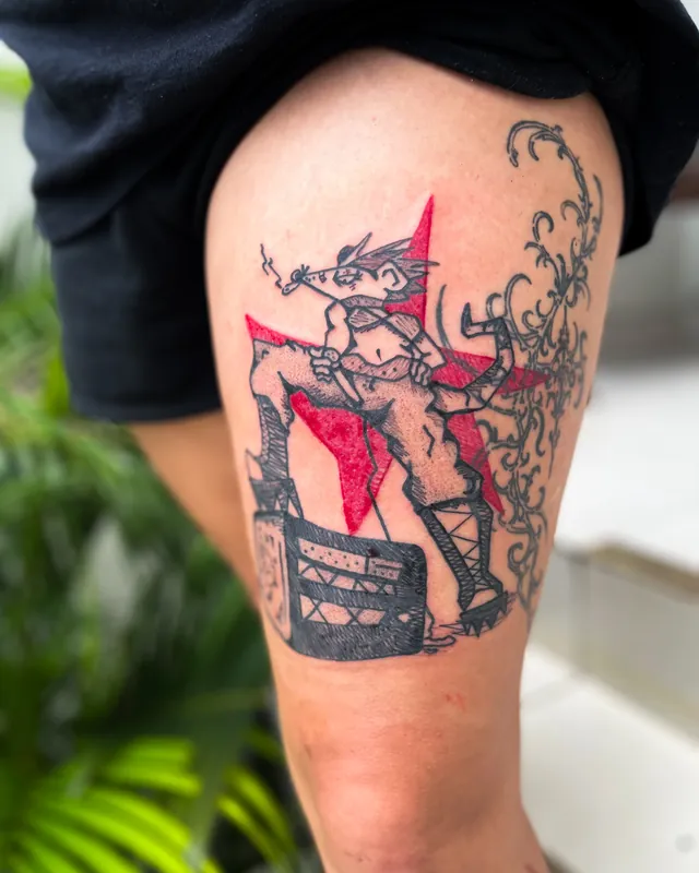 Tatuagem astrorock, coxa